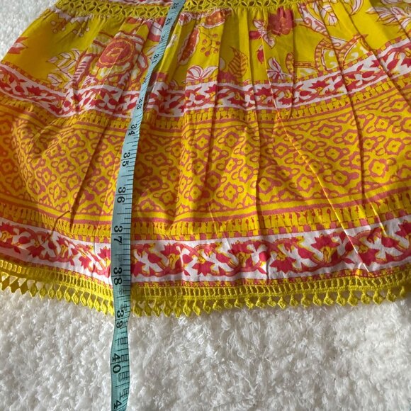 La Plage S Yellow Coral Floral Block Print Dress Short Sleeve, 100% Cotton - Picture 7 of 12